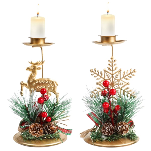 2 pakke julelysestaker, metallsøylelysholdere julelysestakeholdere til jul Bordmantel Peisdekorasjon snowflake