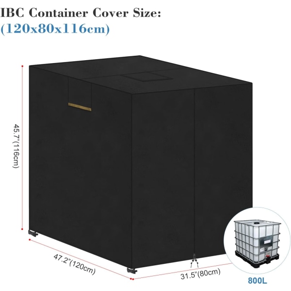 Skyddande överdrag för 1000 L vattentank, överdrag för IBC-regnvattentank, 1000 L tanköverdrag (120 x 80 x 116 cm).