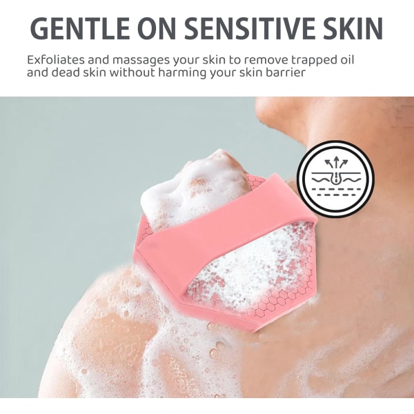 Silikon kroppsskrubber, kroppsskrubber for sensitiv hud, miljøvennlig dusjskrubber for kropp, silikon kroppsbørste for dusjing (rosa) Pink