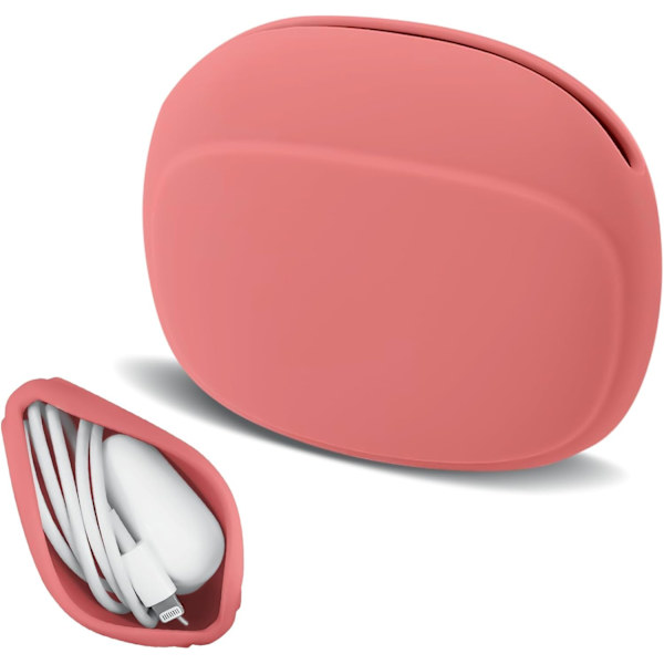Silikonhodetelefon-arrangør - Datakabeloppbevaringsboks - Mini nøkkelboks - Bærbar kablet hodetelefonarrangør, rosa