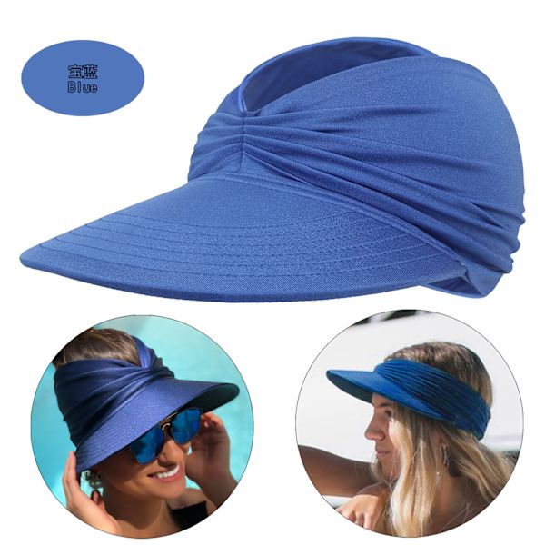 Visor Hat, Solhatt Dame Solbeskyttelse Strandhatt Bred Bremskjerm Solhatt med UV-beskyttelse for Sport Golf Tennis Utendørs Strand 56-65CM blue