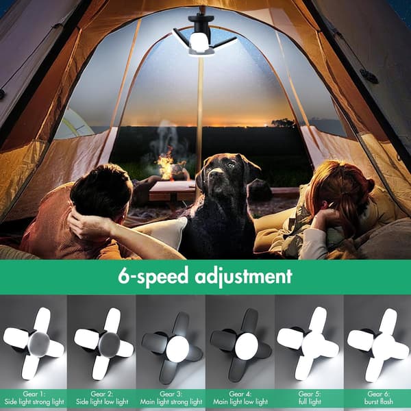 Genopladelige Campinglys til Telte med 5 Tilstande, LED Campinglys med Foldbar Krog, Bærbar Campinglampe til Strømafbrydelser, Nødsituationer, Telte