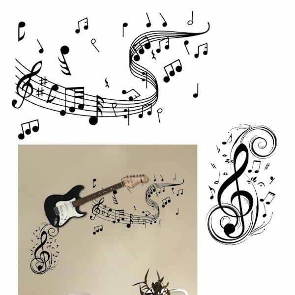 Väggtatuering transferfilm musik väggdekal musikalisk väggdekal väggdekoration musik tatuering för vardagsrum, barnrum, TV-bakgrund