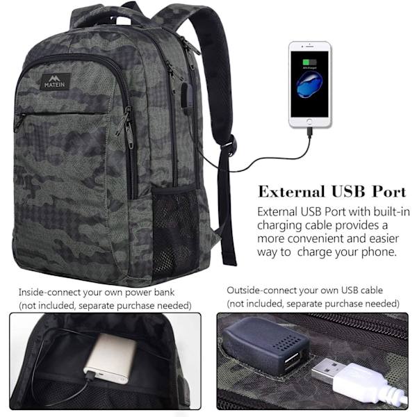 Liikematkareppu  Matkalaukku Rucksack USB-latausportilla Vedenkestävä Rucksack Päiväreppu , Sininen Camouflage-45*30*20cm Blue