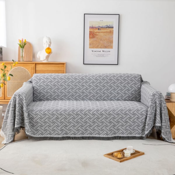 Sofatæppe vendbart alsidigt sofatæppe kæletæppe sengetæppe til sofa, lænestol og enkeltseng - 180 x 230 cm white+grey 180*230cm