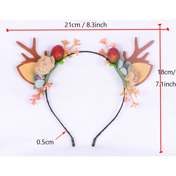 Christmas Antler Headband Flower Berry Deer Crown Hair Hoop Headdress Fairy Costume Xmas Party Headpiece for Girls Women Kids