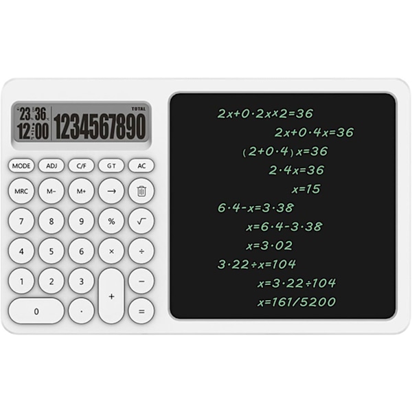 Bärbar LCD-ritplatta med integrerad miniräknare för matematiska beräkningar, anteckningar och memo-skrivande LCD-skärm miniräknare vit