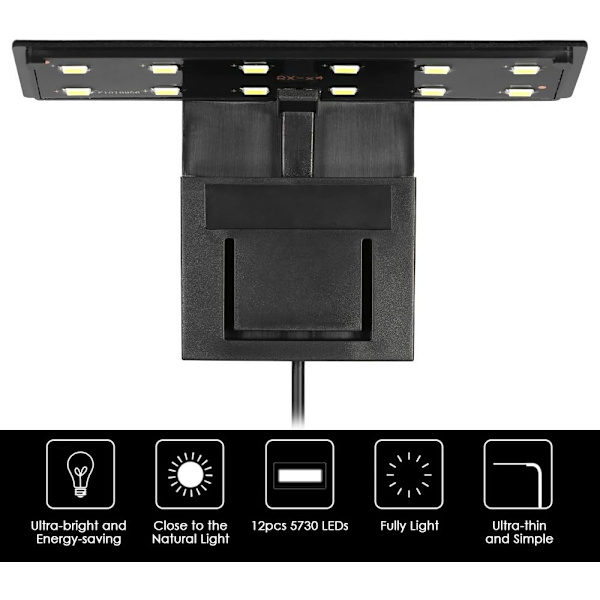 Ultra-tynd akvarie LED-lys Ultra Bright Clip-on belysningslampe 12 LED'er til akvariefisketank 5W