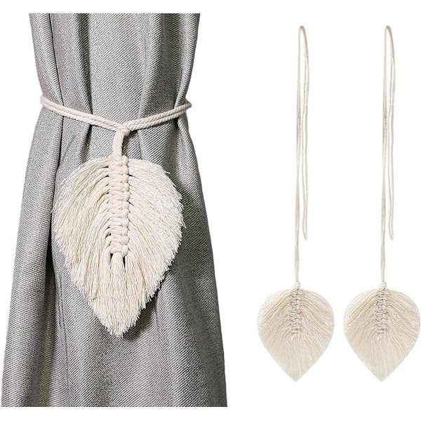 2 stk. gardinholdere, gardinholdere kroge klips rebholder spænde håndlavet vævning boheme kvast holdere, gardiner dekoration til soveværelse/kontor, beige Beige Tassel