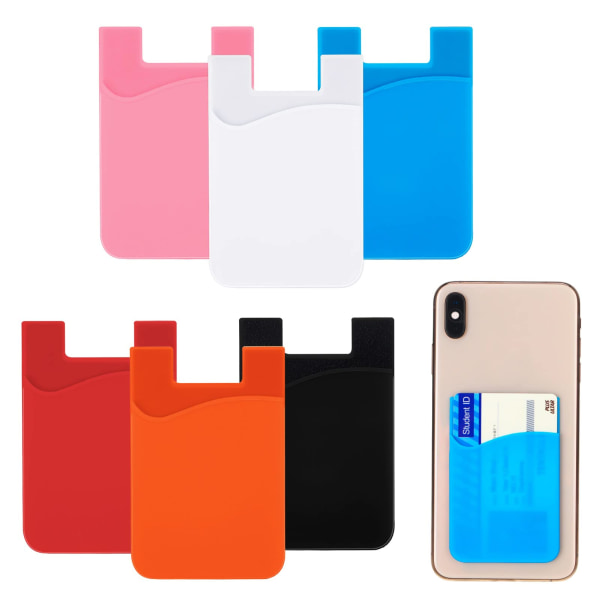 6 stycken telefonkorthållare självhäftande sticka på silikon telefonplånbok Smal mobiltelefonkorthållare för de flesta mobiltelefoner