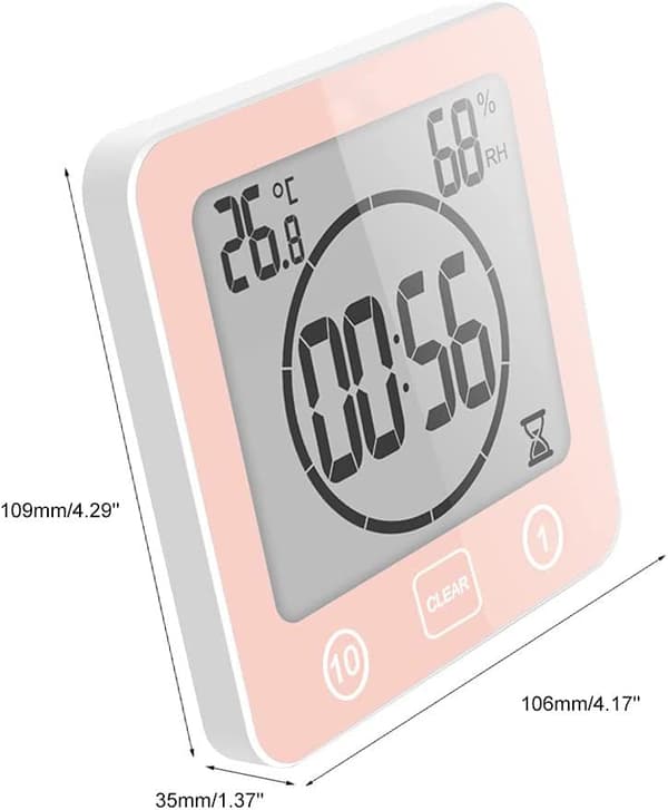 Badrum Dusch Klocka, LCD Digital Alarm, Termometer Hygrometer, Nedräkningstimer (Röd) Pink