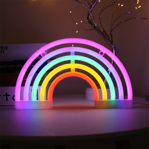 Neonlys, hængende neonlys USB/batteri Planetlampe Neonlys til bar, bryllupsindretning, fødselsdagsfest osv. (Regnbue，30,3*2*18cm)