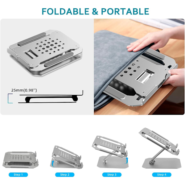 Laptopstativ för skrivbord Längdjusterbar Kylning Laptop Riser Fackhållare Hiss Fällbar Bärbar Universell Kompatibel max 17