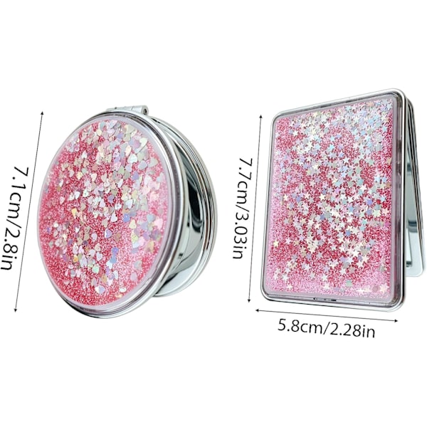 2 kpl peiliä Mini taittuva meikkpeili Pinkki Matkustajapeili Kaksipuolinen Kannettava peili Miehille Naisille Tytöille Taskulompakko Neliö & Pyöreä（Pinkki） pink