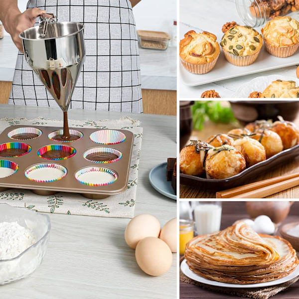 Pankakebatter Dispenser, Rustfritt Stål Traktkake Dispenser med Stativ, Liten