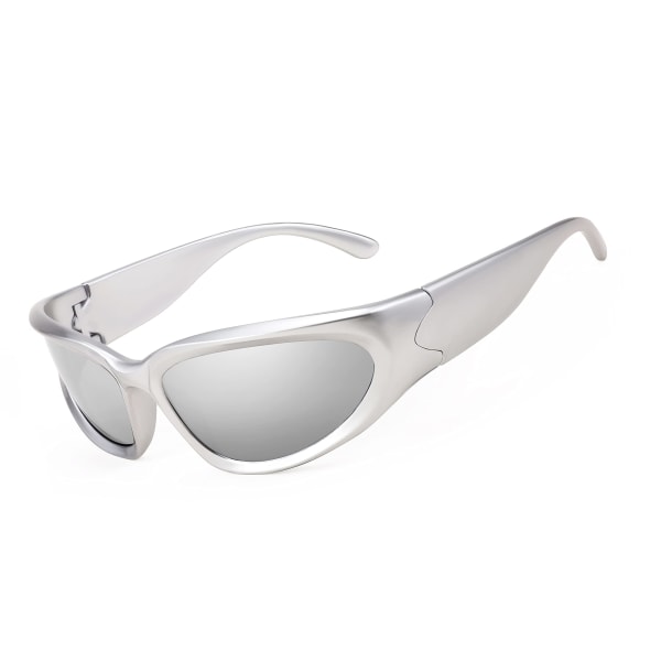 Wrap Around Sølv Solbriller Herre Dame, Trendy Futuristic Outdoor Sports Briller Silver
