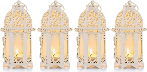 4 stk. stearinlys lanterne, lille til jul hvid White 4pc
