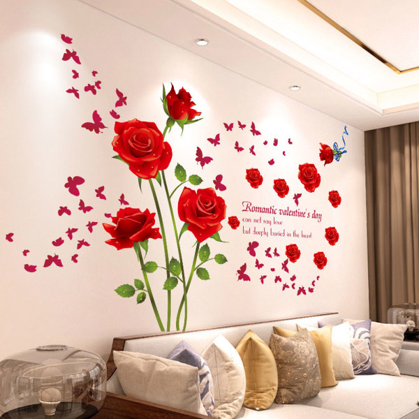 Røde roser blomster vegg klistremerker hjem dekor romantisk jenter bryllup rom dekor flyttbare vinyl klistremerker kunst plakater