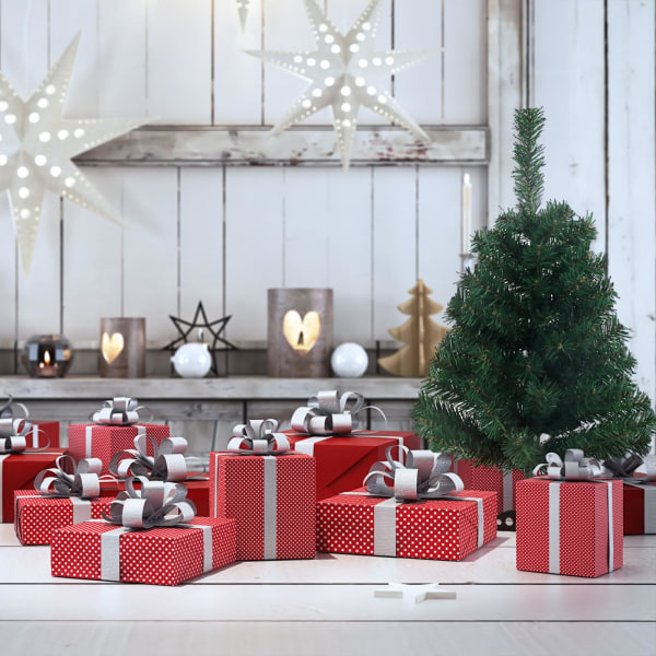 Kunstig juletre, 1,5 fot grønne furutrær med sammenleggbart stativ, lite juletre på skrivebordet, ideelt for hjemmekontorferie