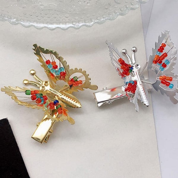 2 stk sommerfuglhårklemmer metall for kvinner Søt legering flygende sommerfugl hårnålskloklipssett for bryllup prinsesse kvinner jente baby