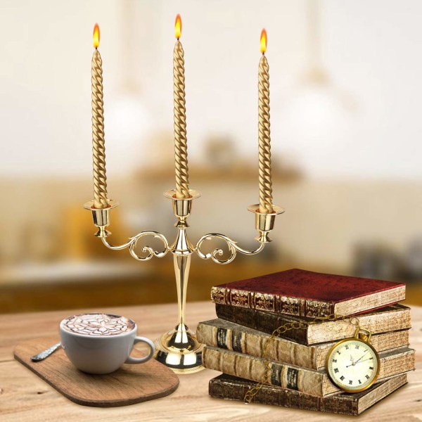 Metal lysestage 3-armet lysestage Antik søjle kandelaber lysestage Chic dekoration til bryllup dekoration (guld) Gold