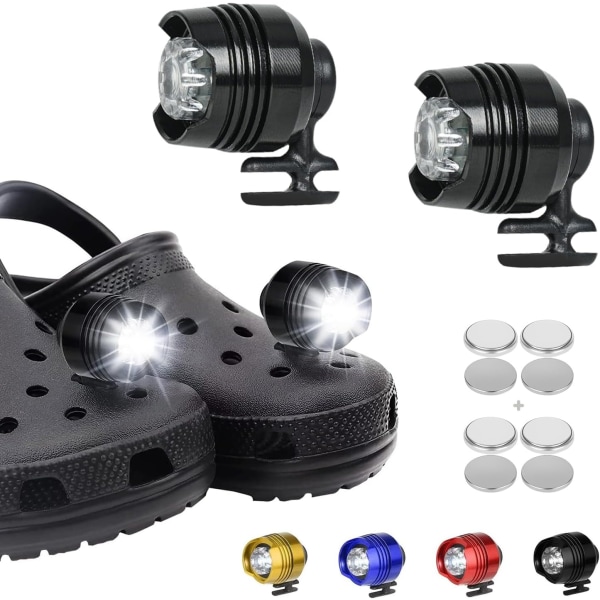 2 st, 3 lägen LED-ficklampa, campingtillbehör Ljus som håller i 145 timmar, vattentät skoberlocksdekoration Croc-strålkastare（svart） Black