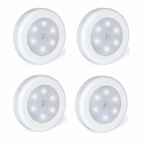 LED natlys med indendørs bevægelsessensor, LED-lampe batteridrevet 3 m klæbemiddel til gang, køkken, skab (magnetisk (varm hvid, sæt med 4) white light