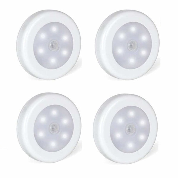 LED nattlys med innendørs bevegelsessensor, LED-lampe batteridrevet 3 m lim for gang, kjøkken, skap (magnetisk (varm hvit, sett med 4) white light