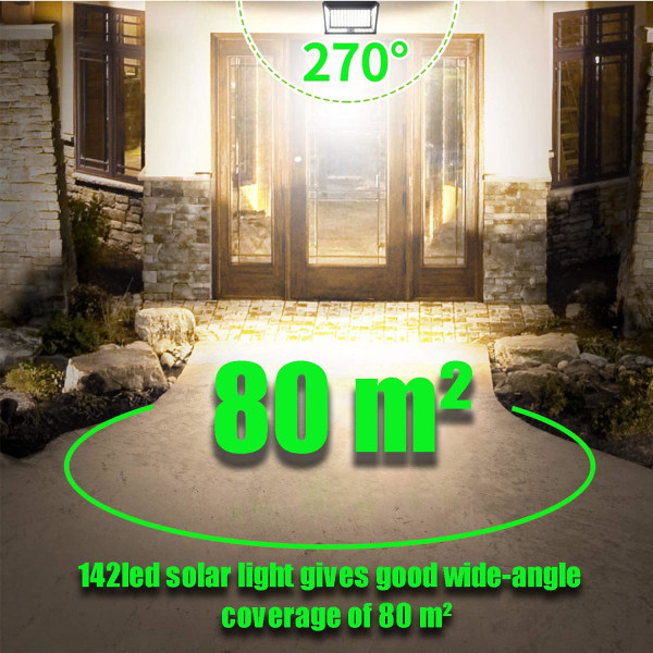 Solar Outdoor Light, 【142 LED Super Kirkas valaistus 】 Solar Motion Sensor Seinävalaisin 3 Smart Modella IP65 Vesitiivis patio puutarhaterassille