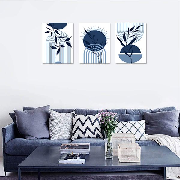 Marinblå färger, geometriska former, väggkonsttryck, abstrakt konstdekor i mitten av århundradet 50*70cm