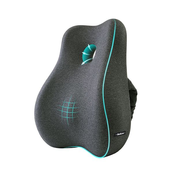 Lændestøttepudebetræk Ergonomisk design Ortopædisk ryglæn til lindring af rygsmerter Memory Foam Rygstøtte (Mørkegrå)