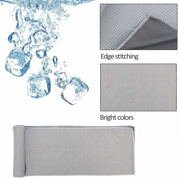 Kjølehåndkle, 100x30 cm ishåndkle for nakke, mykt pustende kjølig håndkle, hurtigtørrende treningshåndkle for umiddelbar lindring, forbli kjølig grå grey
