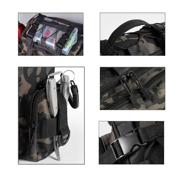 Fiskepose, Enkelt Skulder Havfiskeri, Grejtasker Grej Opbevaring Rygsæk til Karpefiskeri, Camouflage Udendørs Carryall Taske Vandring Rejsetaske Black