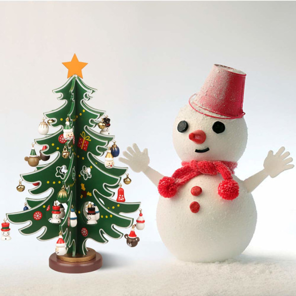 Mini træbordplade juletræ julelegetøjssæt med 30 mini julepynt og 1 stjerne træplade til juledekoration bordpladedekorationer (L)