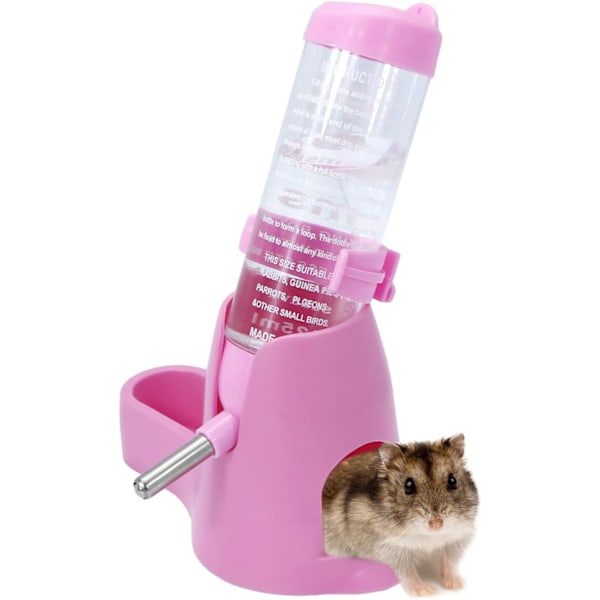 3 i 1 Hamster Hengende Vannflaske Automatisk Dispenser med Base for Dverghamster Mus Rotte Pinnsvin (125ML, Rosa)