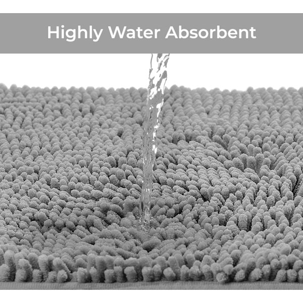 Ekstra blødt bademåtte-tæppe til badekar, 1'' Chenille Mikrofiber Material, Superabsorberende Shaggy Bademåtte (40 x 60 cm, Lysegrå) Light Grey