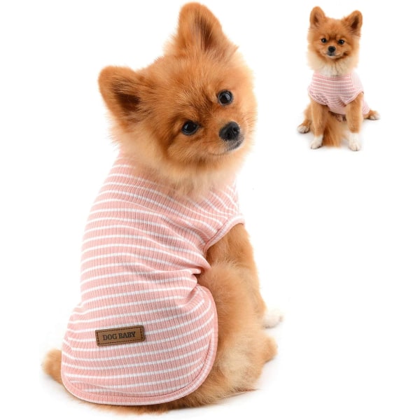 Kläder för små hundar pojke flicka sommar randig valp T-shirt väst andningsbar bomullstee ärmlös chihuahua Yorkshire, rosa, storlek L L