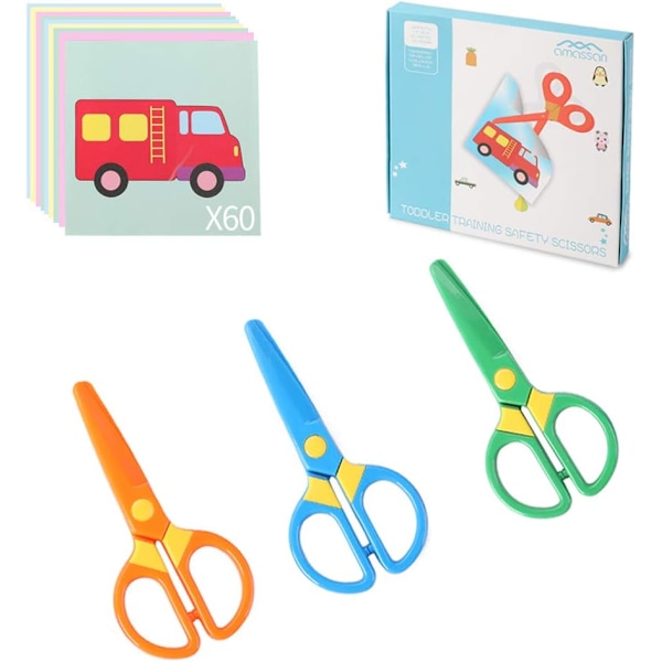 Plastic Safety Scissors, Toddlers Training Scissors, Pre-school Training Scissors and Offices Scissors Kids Paper-Cut (6pcs &Paper Cutting)