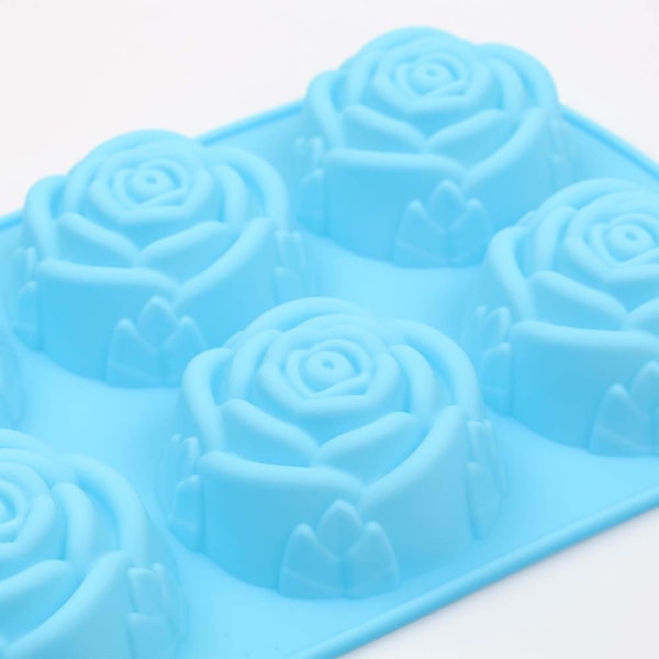 6-onteloinen silikonikukkien muotoinen mold, 3 kpl:n set tarttumatonta elintarvikelaatuista silikoni Jumbo Rose mold karkkisuklaahyytelölle, jääkuutio – ruusut