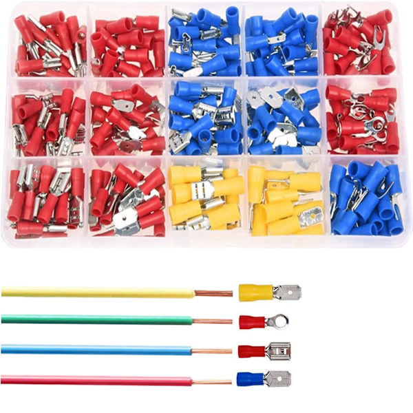Elektriska crimp-terminaler, 280 st isolerade elektriska terminaler, elektriska crimp-kontakter, platta/hon/gaffelterminaler