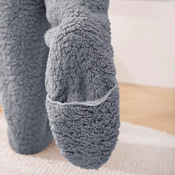 Overknees Fuzzy Sokker Vinter Plysj Lange Beinskjolders Myke Toesko Strømper Kvinner Jenter Jul Hjem Sovesokker, Grå