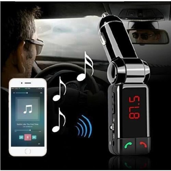 Trådløst Bluetooth Håndfrit Sæt + FM Radio Transmitter + 2 USB Porte 5V/2A Multi-Oplader