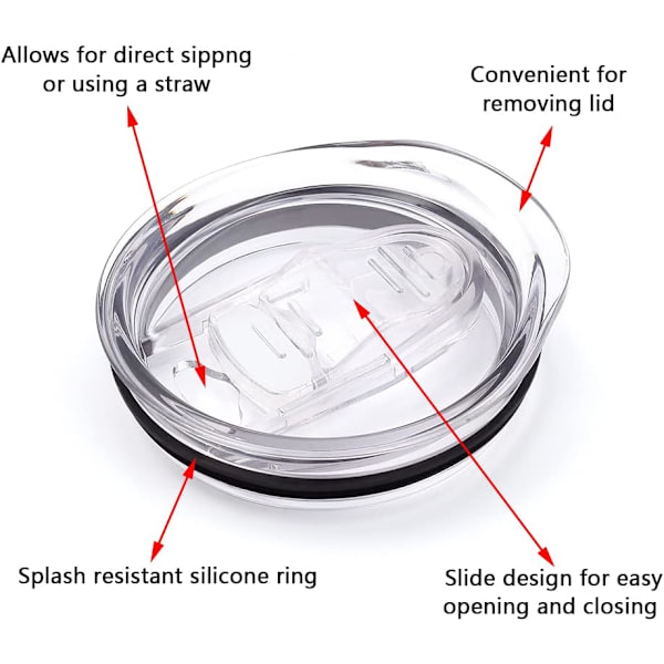 Skinny Tumbler Ersättningslock 3-pack, 2,75 tum koppmun kompatibel med och fler Tumbler-koppar Spill Proof Splash Resistant Silikon Glidande lock.