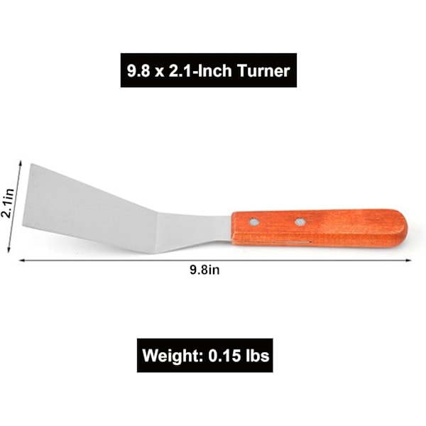 Ruostumattomasta teräksestä valmistettu lasta, metalliset lastan kääntäjät kaavin valurautapannulle, BBQ-grillin paistinpannun lasta puukahvalla, 9,8 × 2,1 tuuman kääntäjä