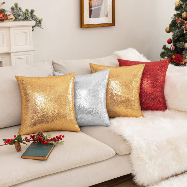 Juledekorative putetrekk Ensfarget firkantet glitter paljettknapp putetrekk for sofa soverom sofa stue silver