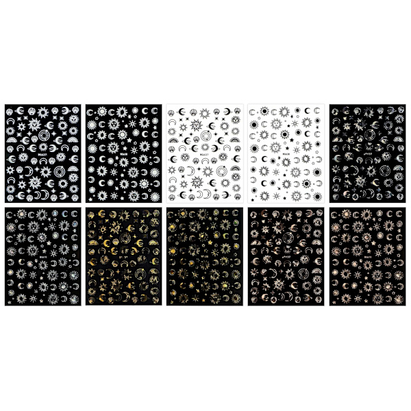10 arkkia Kuu Tähti Aurinko Kynsien Taide Tarrat Decals Itsekiinnittyvät Värikäs Ruusukulta Kynsien Tarvikkeet Kynsien Taiteen Suunnittelu Koriste Tarvikkeet 1pc