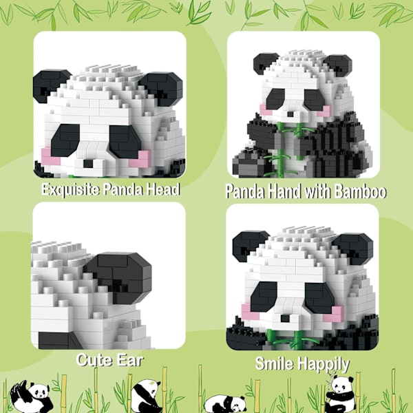 Mini Byggklossar - Vinkande Panda, Festpresenter - Mikro Klossar Pandaleksak för Barn 6 7 8 9 10+, Mini Klossar Byggset (538 st), Panda B-5