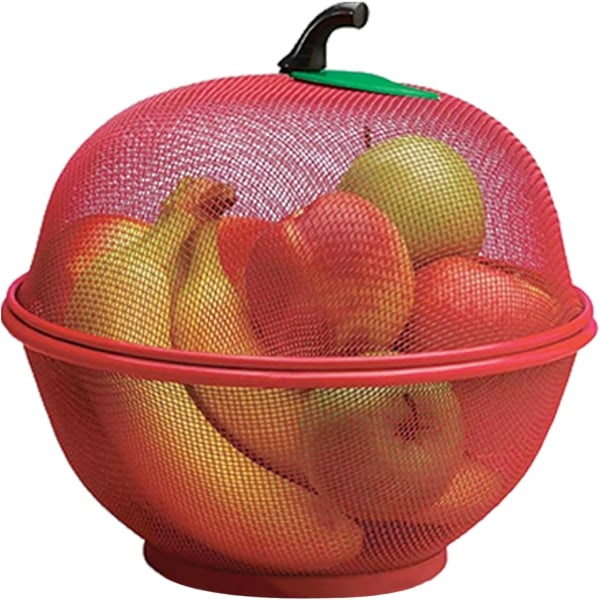 Fruktbolle Kurv Epleform Mesh med lokk Bordplate Grønnsaksholder Hold Kjæledyr og Insekter Ute Kjøkken , Avløpskurv (Rød) Red