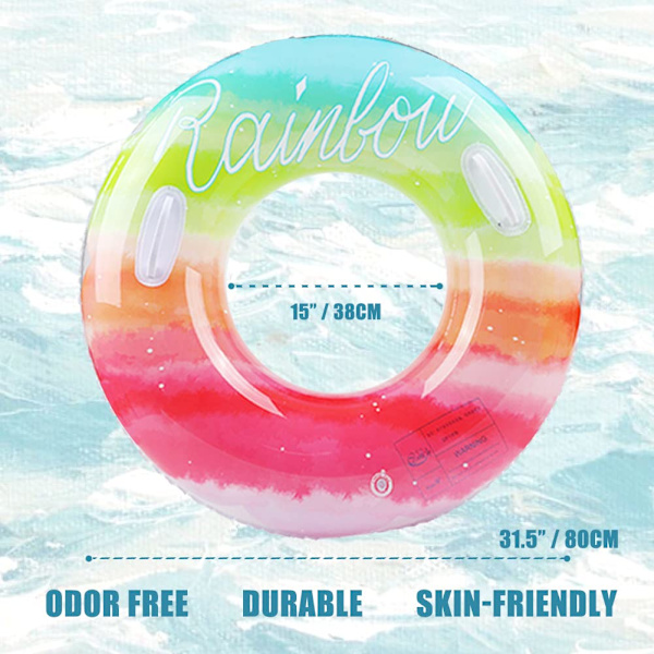 Simring, uppblåsbara poolflottörer, flytande simboll för vuxna, sommarpool strandverktyg, poolpartydekorationer rainbow