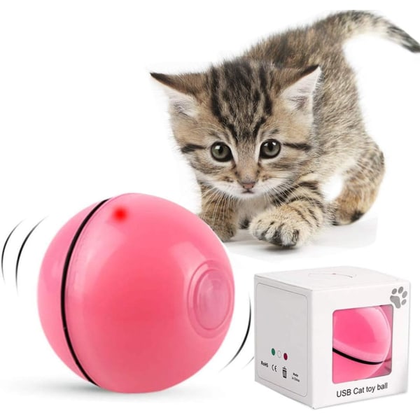 Cat Toys Ball Automatisk roterande rullande bollar, USB uppladdningsbart LED-ljus Underhållning Pet Motion Chaser Leksaker för kattunge Valp (rosa) Red